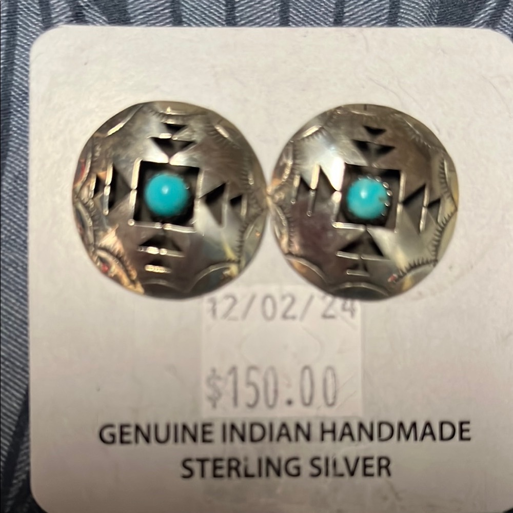 Handmade Sterling Silver Earrings with Turquoise Native Earstuds